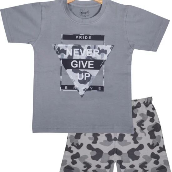 Boys Round Neck T-Shirt & Shorts – Gray