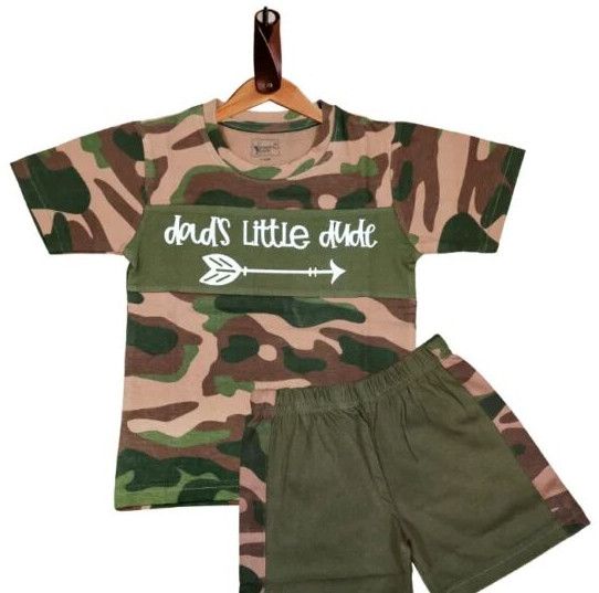 Boys Round Neck T-Shirt & Shorts – Green Camo