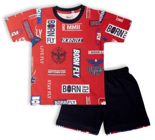 Boys Round Neck T-Shirt & Shorts – Red