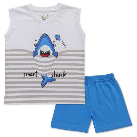 Boys Sleeveless And Shorts In White And Blue