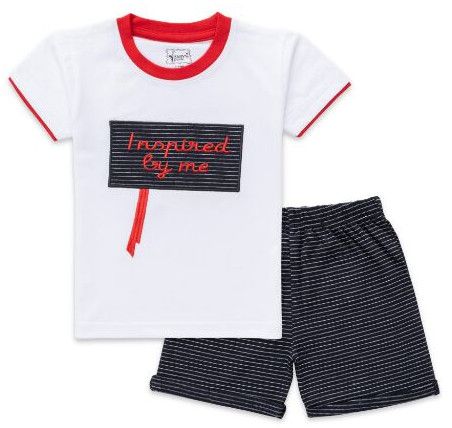 Boys T Shirt And Shorts White And Black With Red Tag