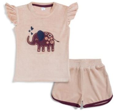 Girls Elephant Applique Round Neck Top Shorts Set