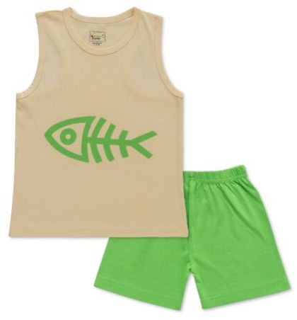 Girls Sleeveless T Shirt And Shorts Yellow And Green