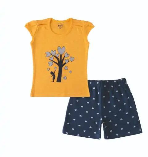 Girls Yellow Black Top Shorts Set