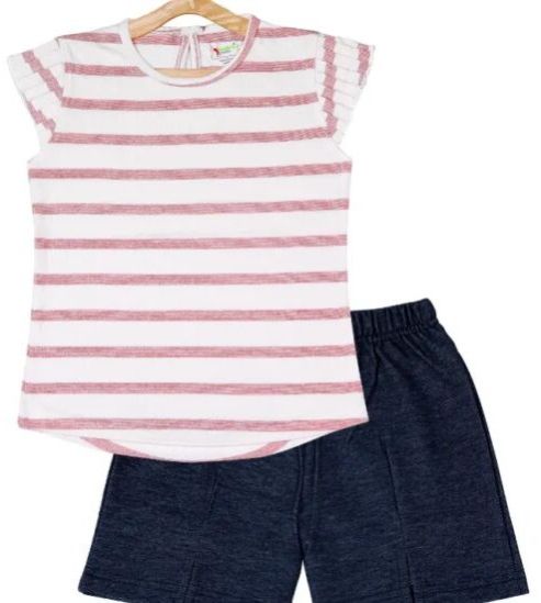Girls Top and Shorts – Pink Striped and Black