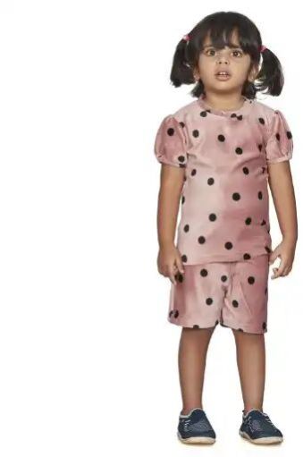 Girls Velvet Polka Doted T-Shirt & Shorts