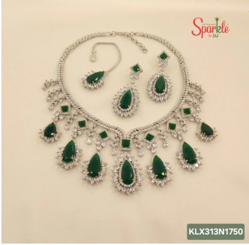 Bridal Cz Necklace Set with Mangtika, Color : Multi-color