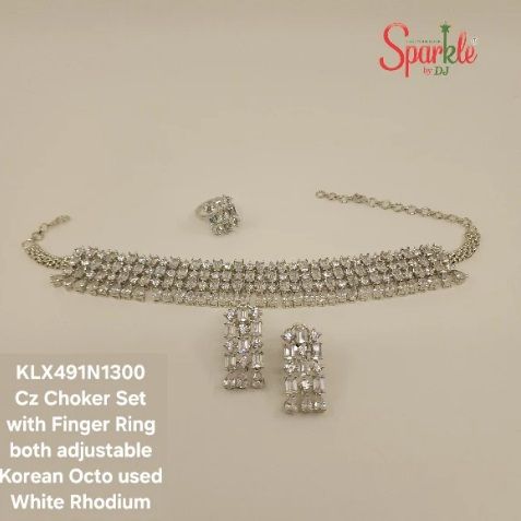 Cz Ladies Choker Set with Finger Ring Embellished