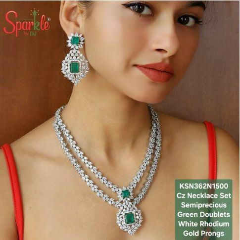 Double Liner Ladies Necklace Set with Semiprecious Colour Stones