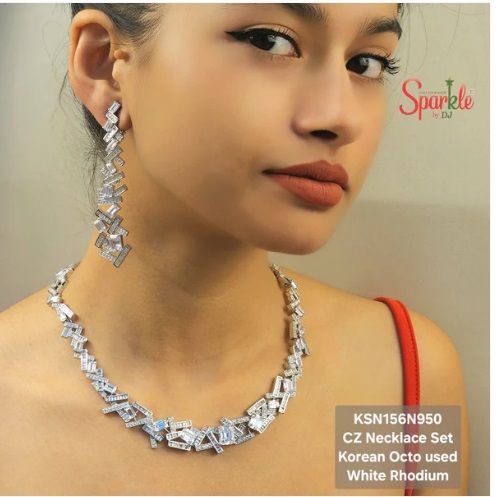 Geometrical Ladies Necklace Set with Korean Octagonal CZ