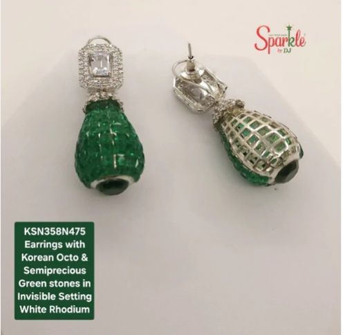 Ladies Drop Earrings with Semiprecious Colour Stones