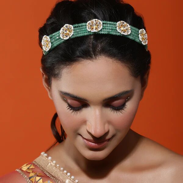 GREEN GOLD PLATED KUNDAN HEADBAND