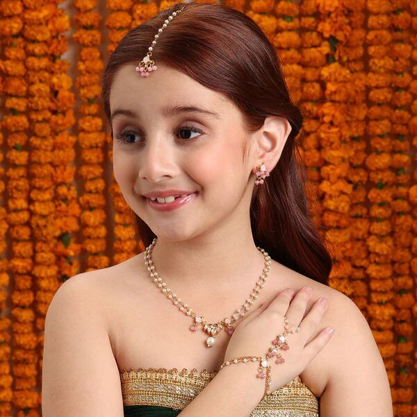 Kids Kundan Blush Pink Stone Jewelry Set