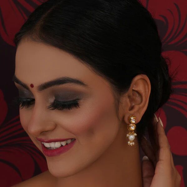 Women KUNDAN EARRINGS WITH PEARL DROPS