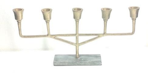 Color Coated 5 Arm Aluminum Candle Stand, Color : Golden