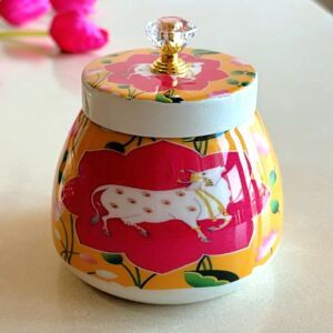 Pichwai Metal Jar, Color : Colorful 4 Inch for Storage