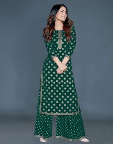 Ladies Green Rayon Palazzo Suit Set