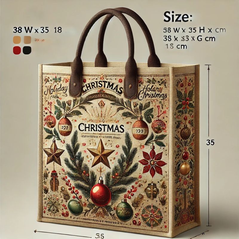 Christmas-Themed Jute Bag