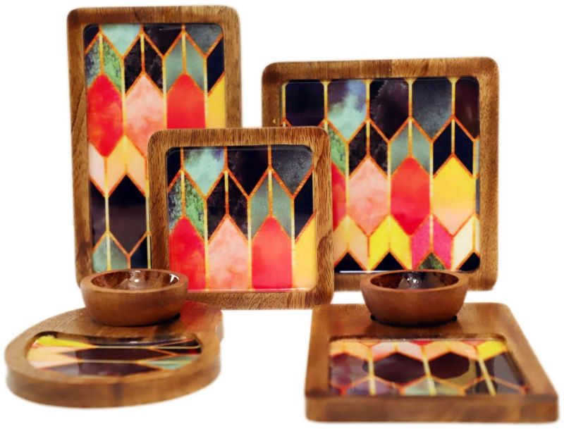 Multicolour Wooden Platter Set