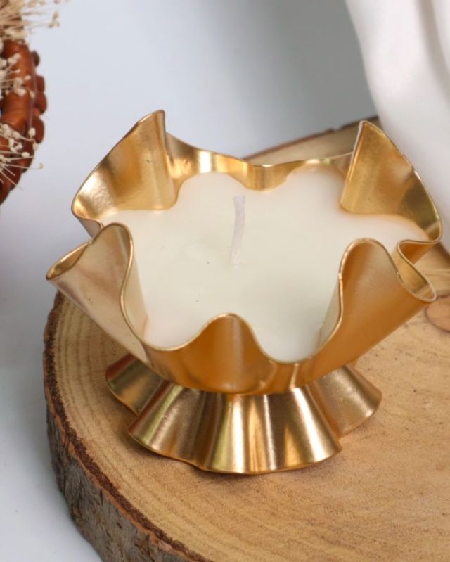 Golden Polished Metal Lotus Urli Candle