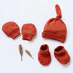 Plain Cotton Baby Mittens and Booties, Color : Red Small