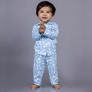 Printed Cotton Baby Night Suits, Color : Skyblue Small