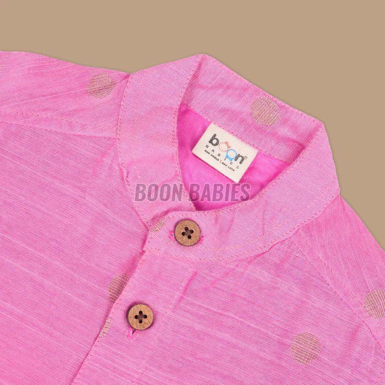 Boys Bright Pink Ethnic Silk Shirt & Dhoti Set