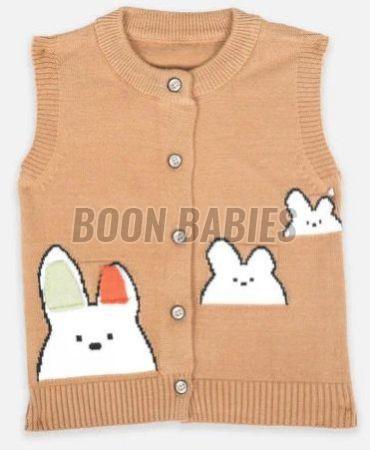 Bunny Print Woolen Kids Beige Delight Knitted Vest, Color : Brown