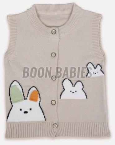 Boon Babies Kids Bunny Print Knitted Vest, Color : Grey