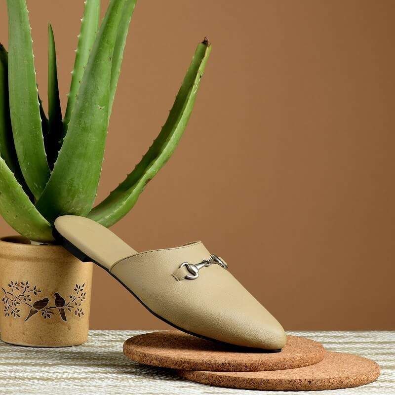 Metal Accent Round-Toe Women Mules Shoes