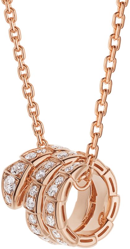 BVLGARI Serpenti Viper Necklace, Round Cut Lab Grown Diamond Pendant Necklace