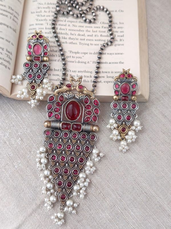 German Silver Red Stone Necklace Set