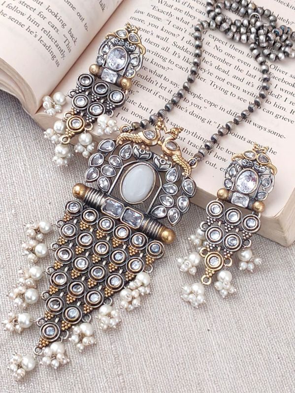 German Silver White Stone Necklace Set