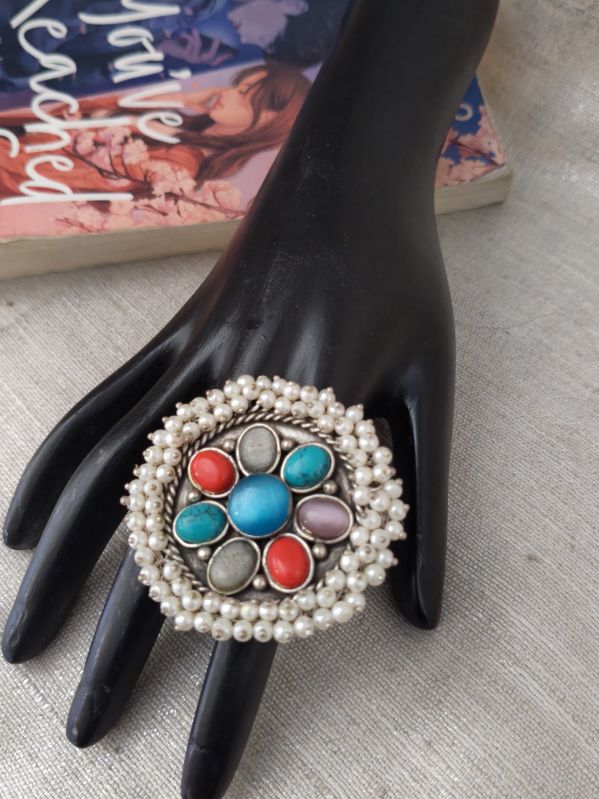 Ladies German Silver Beaded Ring