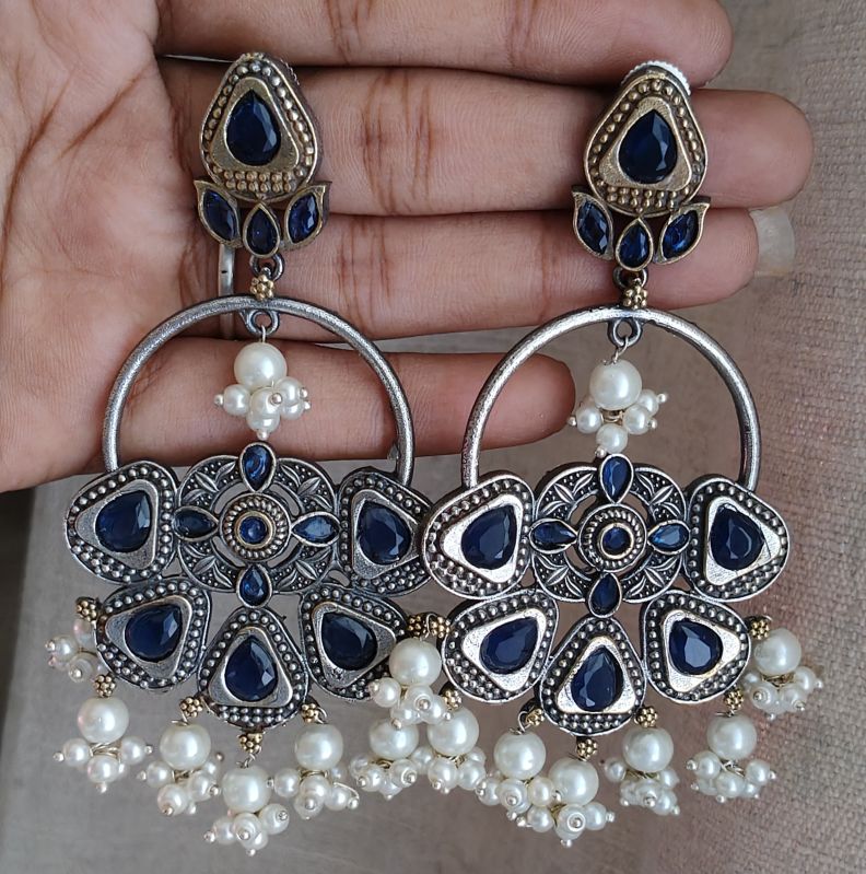 German Silver Stone Earrings