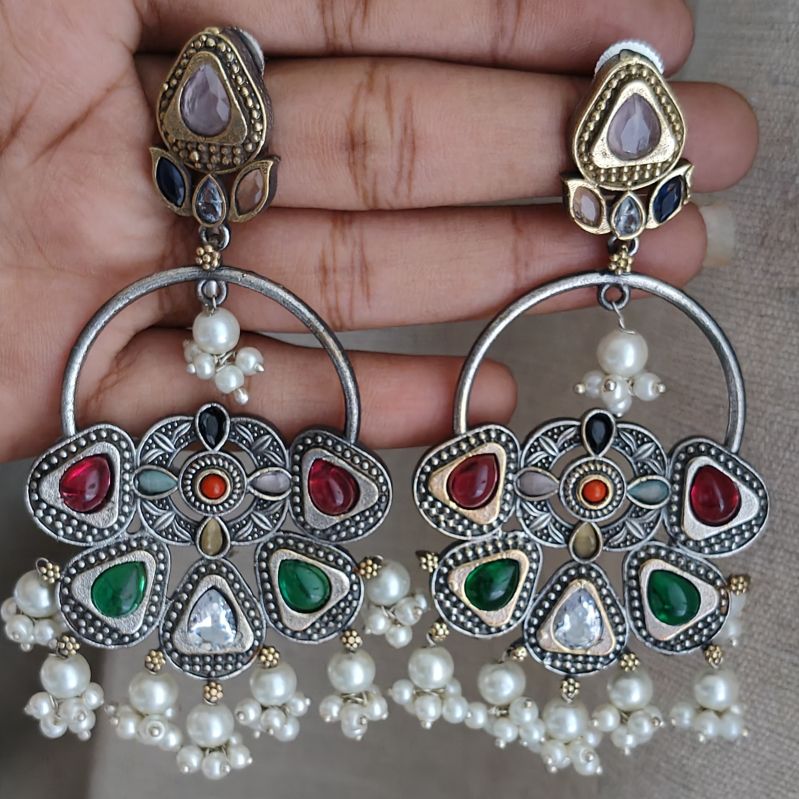 German Silver Stone Earrings