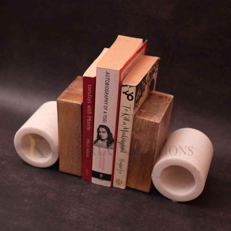 Wooden Marble Bookends