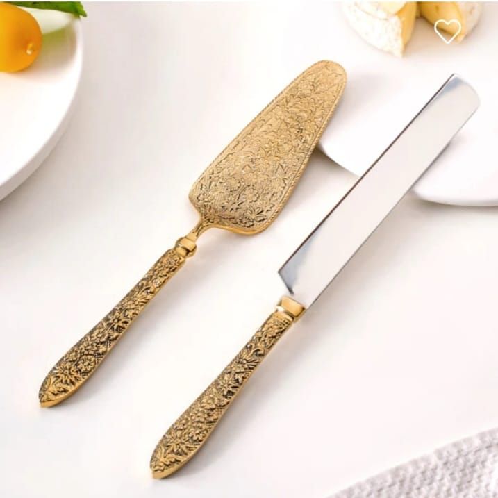 Royal Vintage Brass Cake Knife & Server Set – Timeless Elegance for Special Occasions