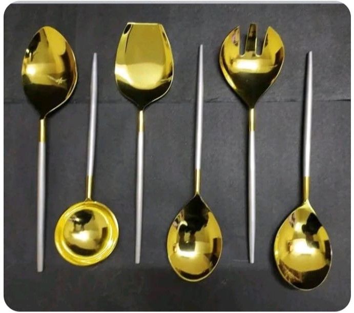 Shiny Gold Plated SS Spoon Set – Elegant & Durable Dining Cutlery