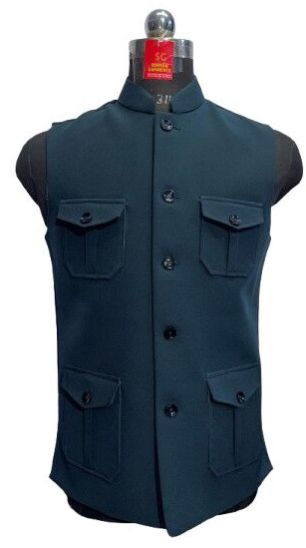 Dark Blue Colour 4 Pocket Sleeveless Nehru Jacket