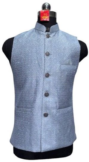 Men Light Blue Twill Waist Coat