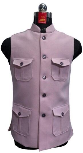 Pink Colour 4 Pocket Sleeveless Nehru Jacket