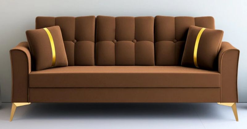 BRASIX 3 SEATER SOFA (VELVET, CHESTNUT BROWN)
