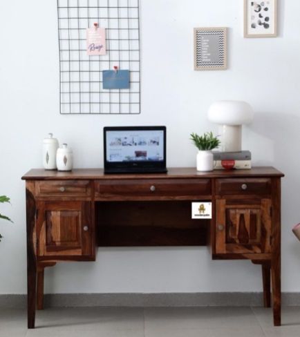 Wooden Palm Sheesham Wood Cubic Study Table (Natural Finish)