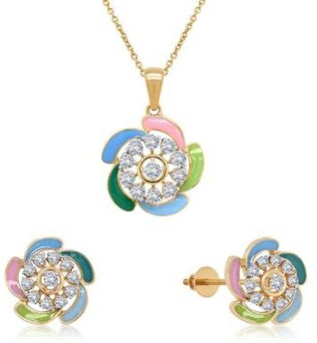 Women Colorful Spiral Diamond Pendant Set