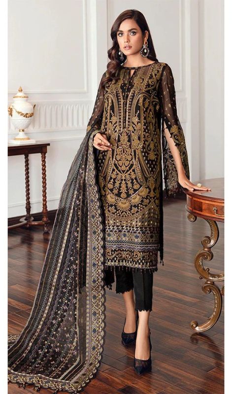 Embroidered Black Georgette Semi-Stitched Pakistani Women Salwar Suit