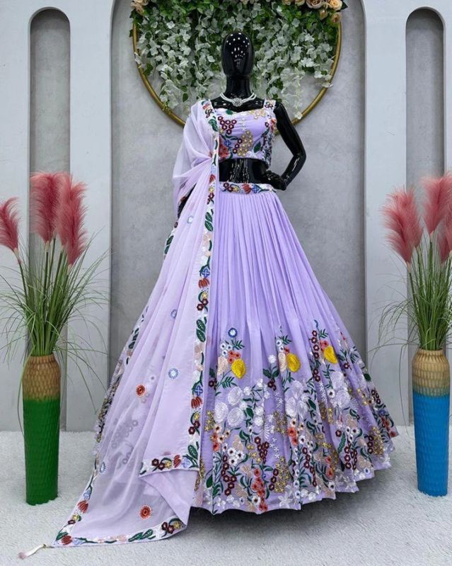 Lavender Color Silk Embroidered Designer Women Lehenga Choli