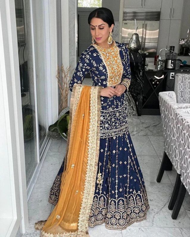Navy Blue Georgette Embroidery Lehenga Choli for Women