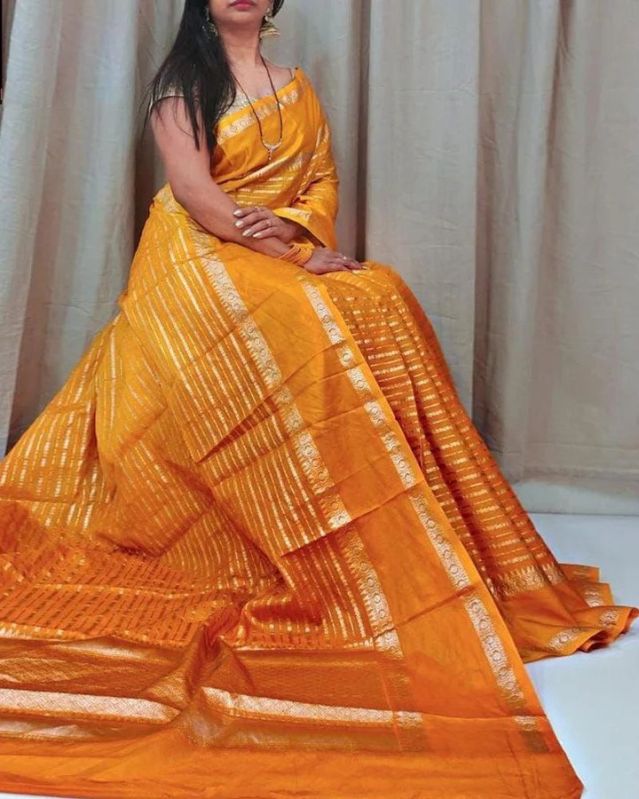 Orange &AMP;AMP; Yellow Soft Lichi Silk Women Saree