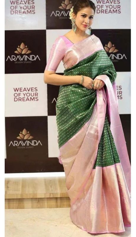 Peach Banarasi Soft Lichi Silk Women Saree